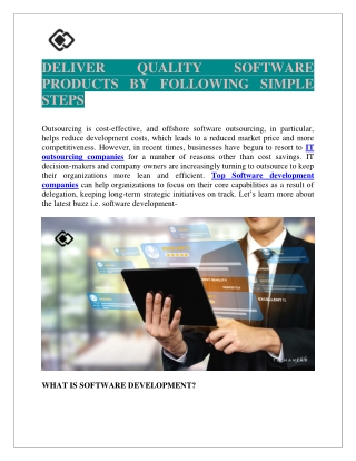 DELIVER QUALITY SOFTWARE PRODUCTS BY FOLLOWING SIMPLE STEPS