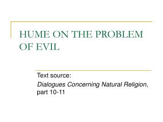 HUME ON THE PROBLEM OF EVIL