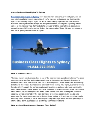 Business Class Flights To Sydney