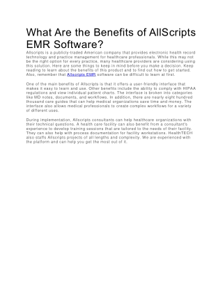 What Are the Benefits of AllScripts EMR Software