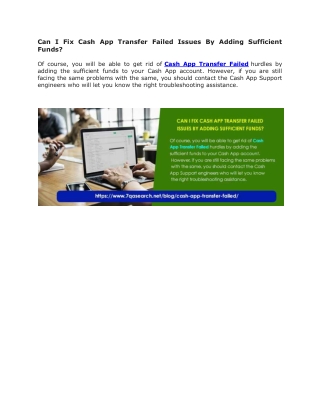 Can I Fix Cash App Transfer Failed Issues By Adding Sufficient Funds?