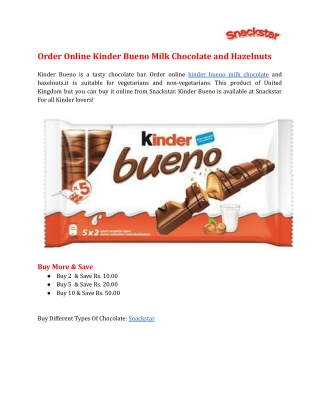 Order Online Kinder Bueno Milk Chocolate and Hazelnuts