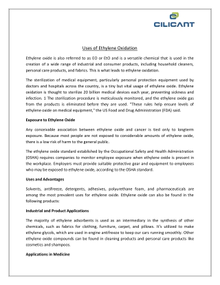 Uses of Ethylene Oxidation