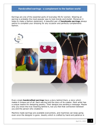 Handcrafted earrings - a complement to the fashion world