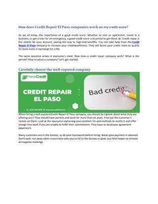How does Credit Repair El Paso companies work on my credit score