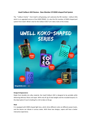 Uwell Caliburn GK2 Review - New Member Of KOKO-shaped Pod System