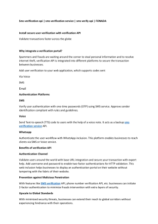 Sms verification api | sms verification service | sms verify api | FONADA