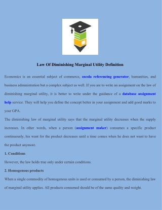 Law Of Diminishing Marginal Utility Definition