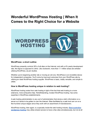Wonderful WordPress Hosting _ When It Comes to the Right Choice for a Website