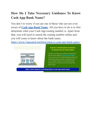 How Do I Take Necessary Guidance To Know Cash App Bank Name?