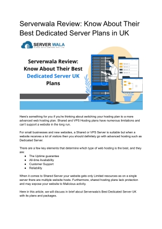 Serverwala Review_ Know About Their Best Dedicated Server UK Plans