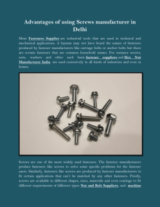 Advantages of using Screws manufacturer in Delhi