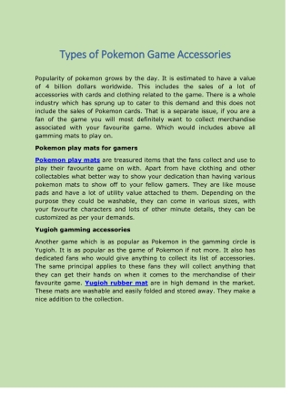 Types of Pokemon Game Accessories
