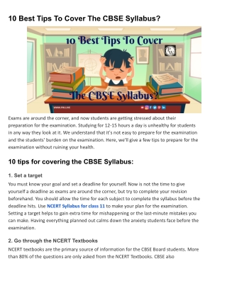 10 Best Tips To Cover The CBSE Syllabus