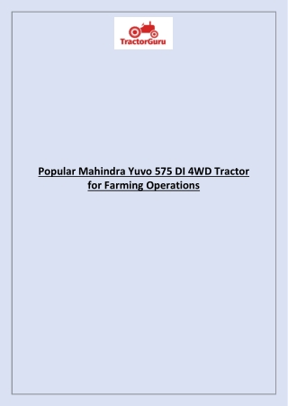 Popular Mahindra Yuvo 575 DI 4WD Tractor for Farming Operations