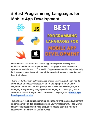 5 Best Programming Languages for Mobile App Development