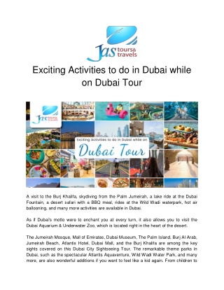 Exciting Activities to do in Dubai while on Dubai Tour