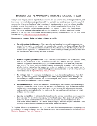 BIGGEST DIGITAL MARKETING MISTAKES TO AVOID In 2022