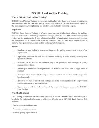ISO 9001 Lead Auditor Training