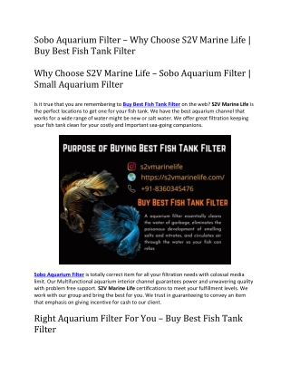 Sobo Aquarium Filter- why choose s2v marinelife buy best fish tank filter-converted