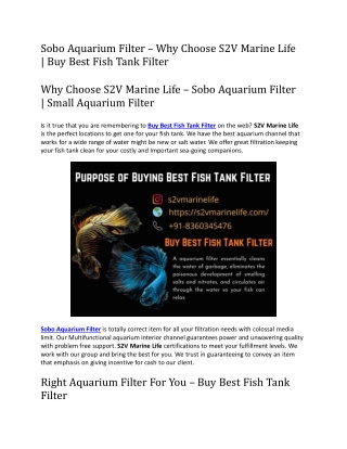 Sobo Aquarium Filter- why choose s2v marinelife buy best fish tank filter