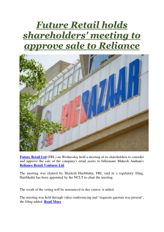 Future Retail holds shareholders' meeting to approve sale to Reliance