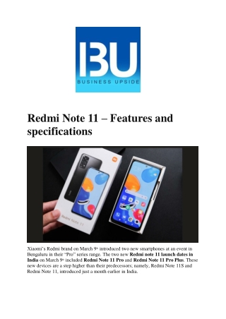 Redmi Note 11 – Features and specifications