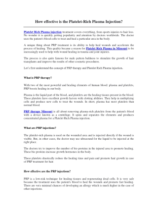 How effective is the Platelet-Rich Plasma Injection