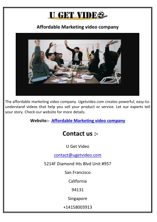 Affordable Marketing Video Company | Ugetvideo.com