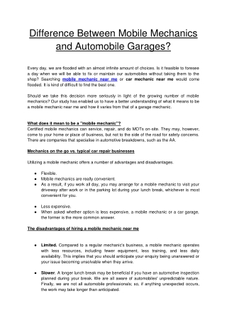 Difference between mobile mechanics and Automobile mechanism