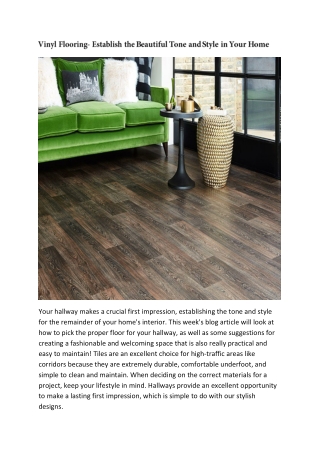 Vinyl Flooring- Establish the Beautiful Tone and Style in Your Home