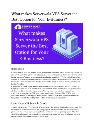 What makes Serverwala VPS Server the Best Option for Your E-Business_