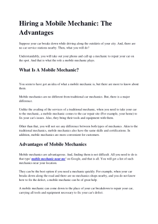 Hiring a Mobile Mechanic_ The Advantages