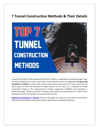 7 Tunnel Construction Methods & Their Details