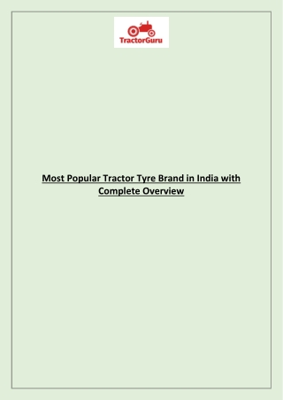 Most Popular Tractor Tyre Brand in India with Complete Overview