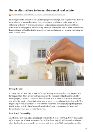 Some alternatives to invest the rental real estate