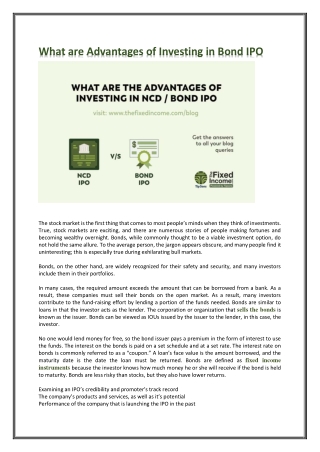 What are Advantages of Investing in Bond IPO