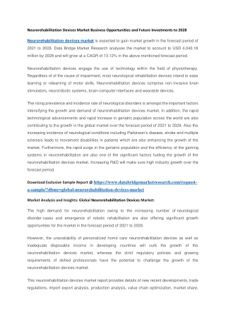 Neurorehabilitation Devices Market Business Opportunities and Future Investments to 2028