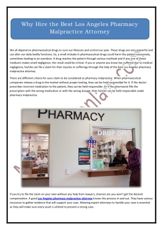 Why Hire the Best Los Angeles Pharmacy Malpractice Attorney