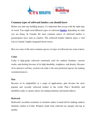 Common types of softwood lumber you should know