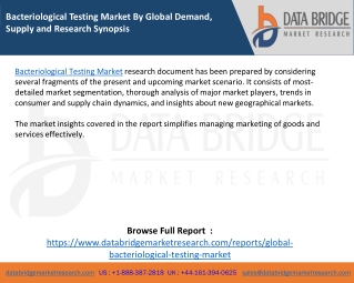Bacteriological Testing Market By Global Demand, Supply and Research Synopsis