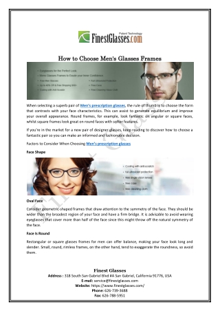 How to Choose Men's Glasses Frames