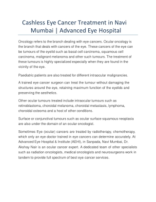 Cashless Eye Cancer Treatment in Navi Mumbai