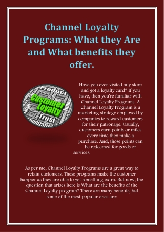 Channel Loyalty Programs What they Are and What benefits they offer.