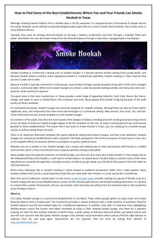 How to Find Some of the Best Establishments Where You and Your Friends Can Smoke Hookah in Texas.Pdf