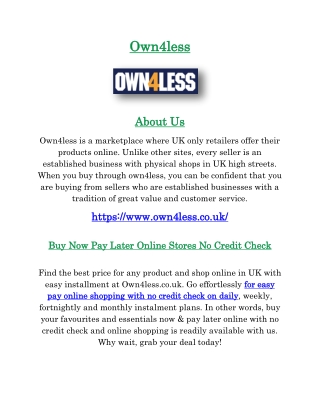 Buy Now Pay Later Online Stores No Credit Check