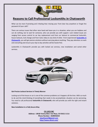 Reasons to Call Professional Locksmiths in Chatsworth