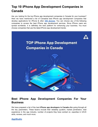 Top 10 iPhone App Development Companies in Canada