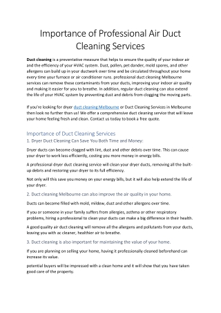 Importance of Professional Air Duct Cleaning - NDCM