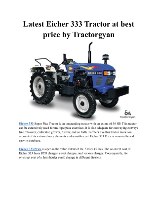 Latest Eicher 333 Tractor at best price by Tractorgyan